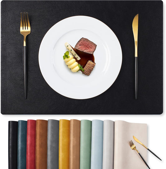 MOSAYT Vinyl Faux Leather Placemats, Set of 6, Black