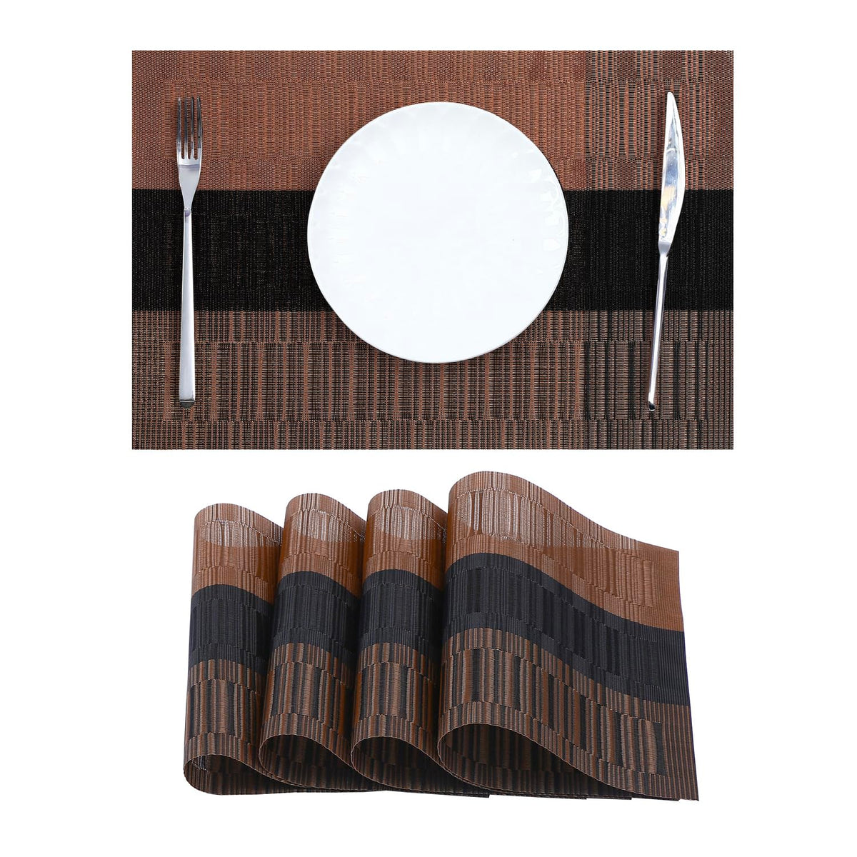 Beige Placemats Set of 4 - Heat-Resistant, Non-Slip Table Mats, Washable Woven Vinyl for Indoor & Outdoor Dining