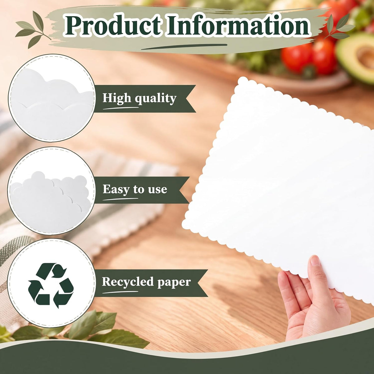 Sabary 500 Pcs Scalloped Edge Disposable White Paper Place mats, Classic