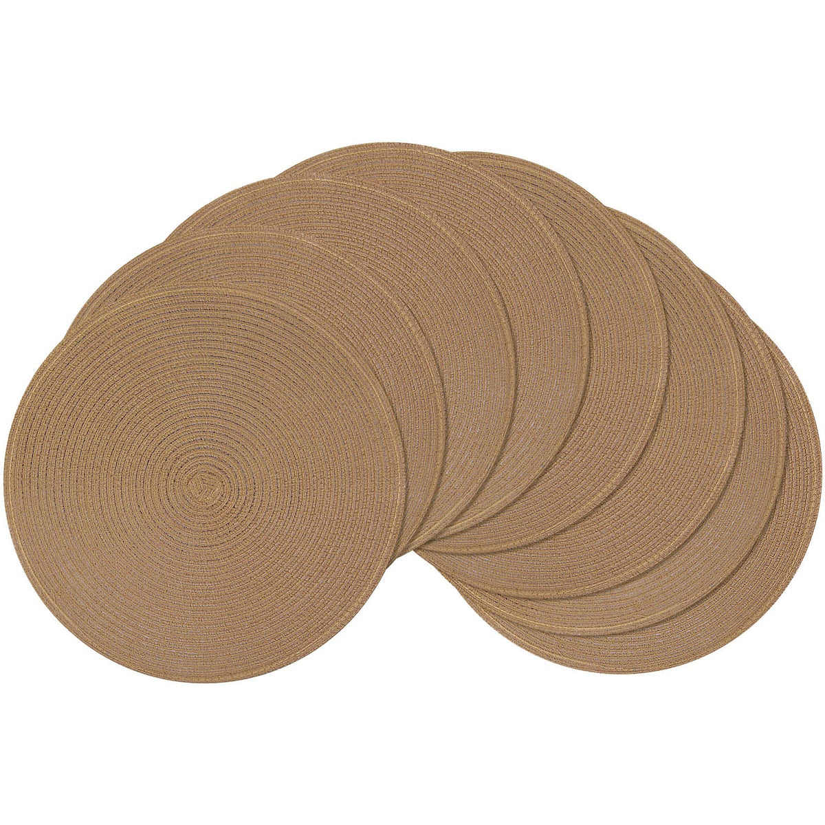 SHACOS 15 inch Round Placemats Set of 6, Cotton Polyester Woven Braided Place Mats, Washable Heat Resistant Circle Table Mats for Dining Table (Beige, 6)