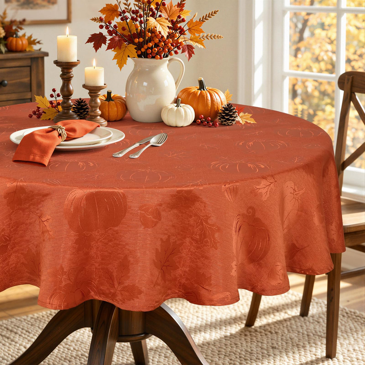 Smiry 60x84 Inch Thanksgiving Jacquard Rectangle Table Cloth for Fall