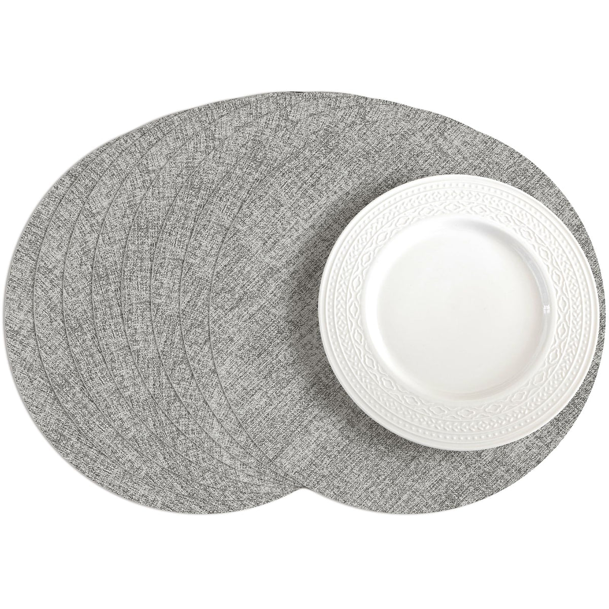 Romanstile Faux Leather Vinyl Placemats Set of 6, Light Grey