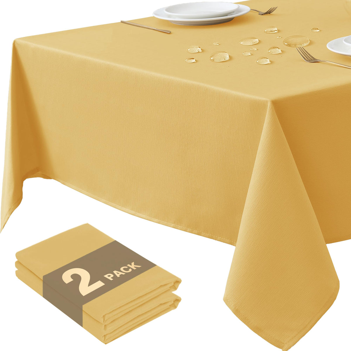 Fall Tablecloths Rectangular 6ft, 2-Pack Waterproof Slub Texture