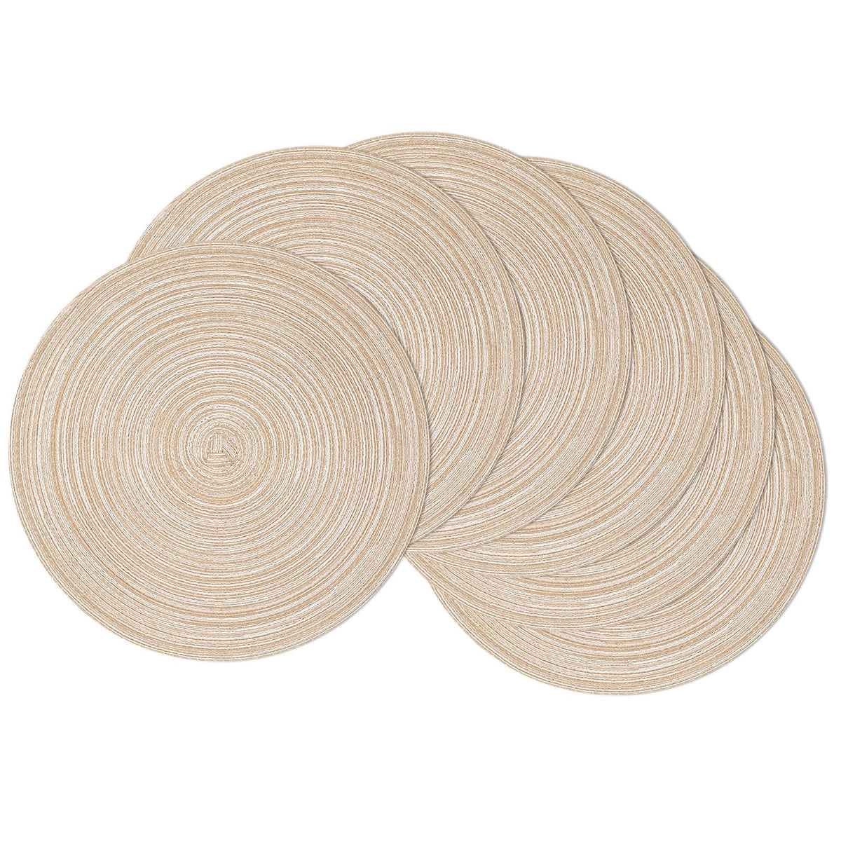 SHACOS Round Braided Placemats Set of 8 Cotton Fabric Round Table Mats Non Slip Washable 15 inch Round Place Mats Home Party Table Decor (Beige, 8)
