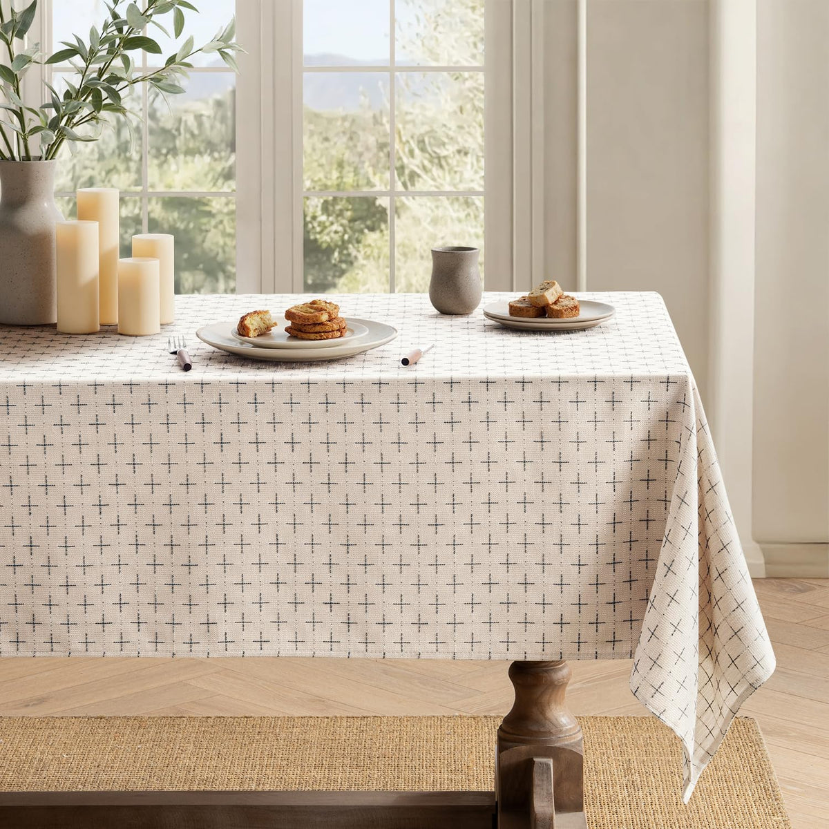 MIULEE Navy Blue Rectangle Cross-Star Textured Table Cloth 60x84 Inch