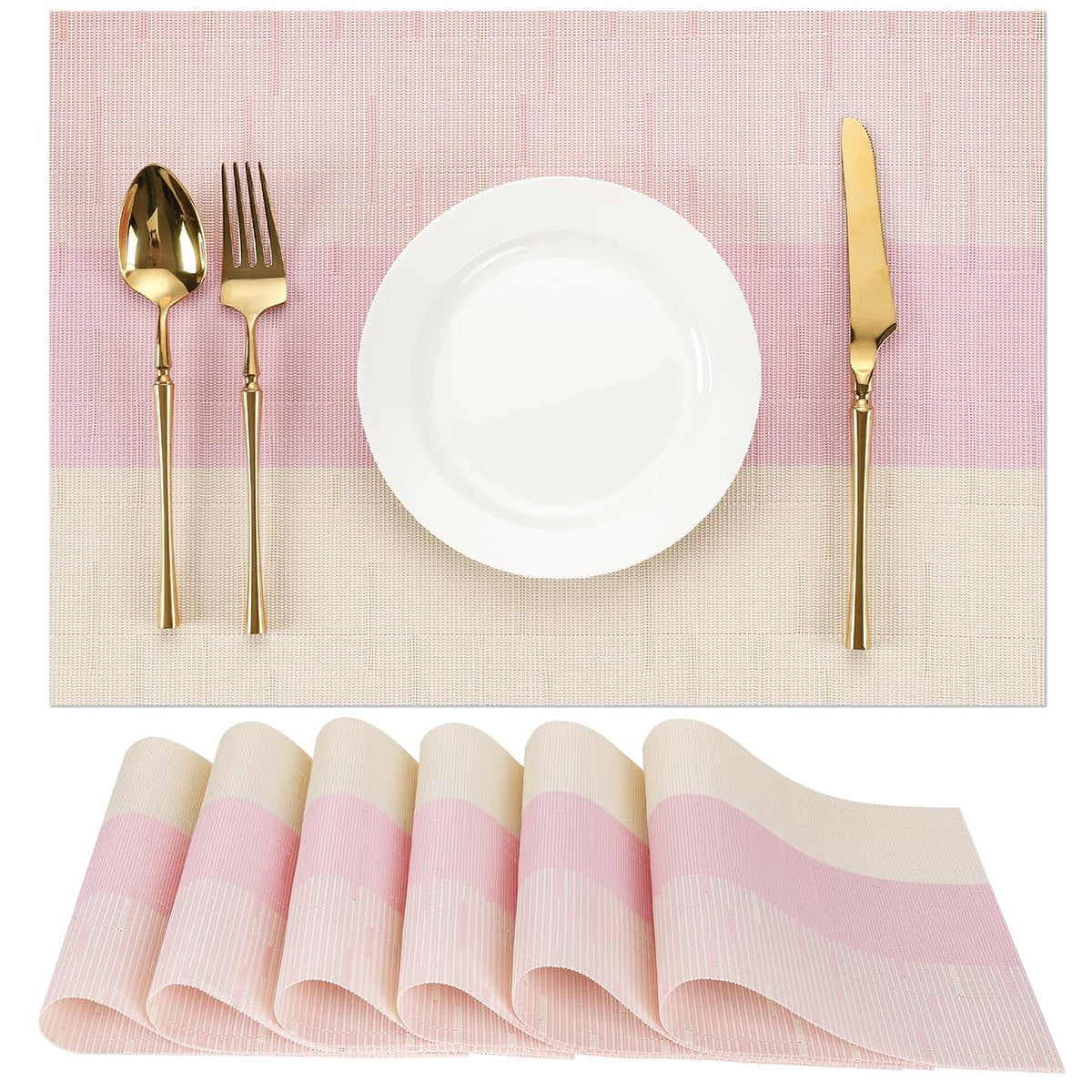 Placemats Set of 6, Vinyl Woven Heat-Resistant Place Mats