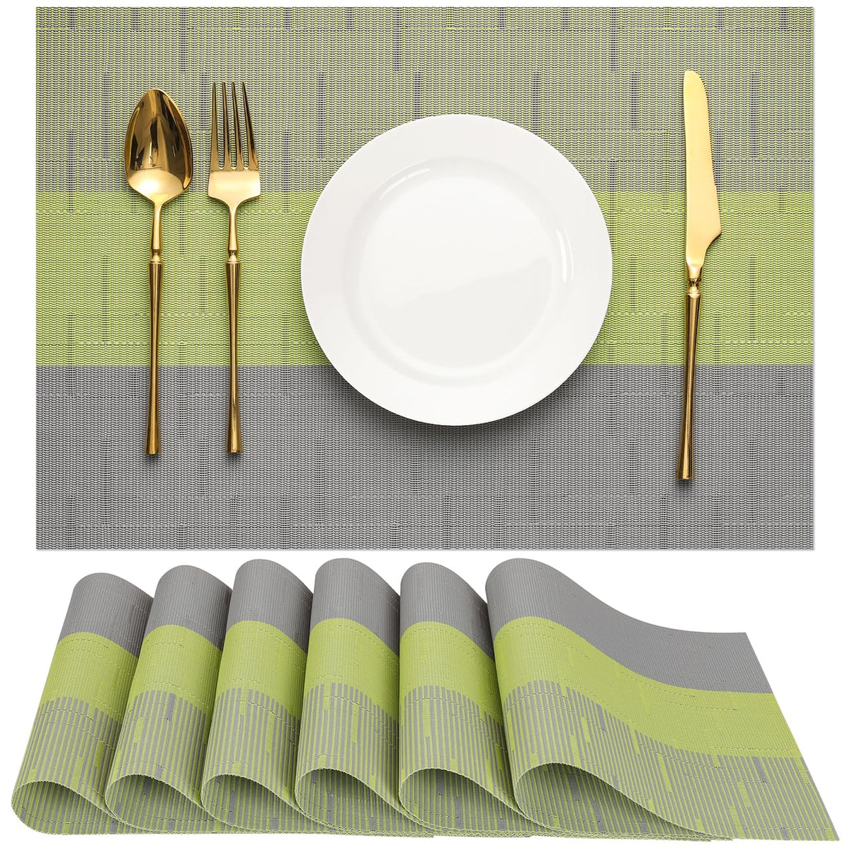 Placemats Set of 6, Vinyl Woven Heat-Resistant Place Mats