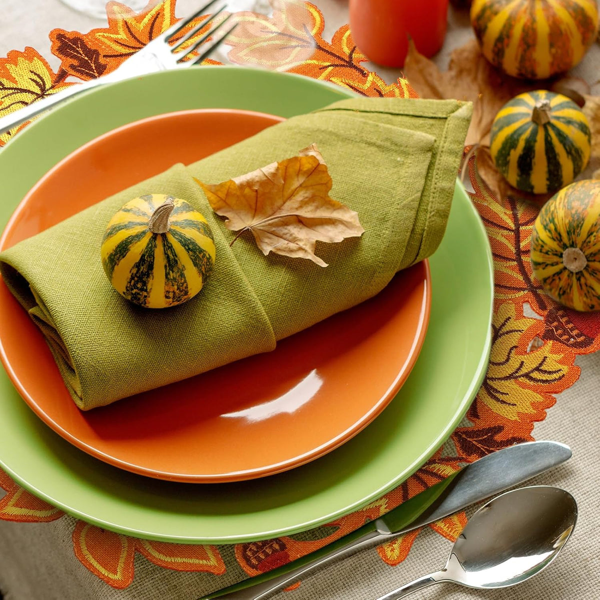 Yingzhao 6 Pcs Fall Leaf Placemats Thanksgiving Orange Table Placemats