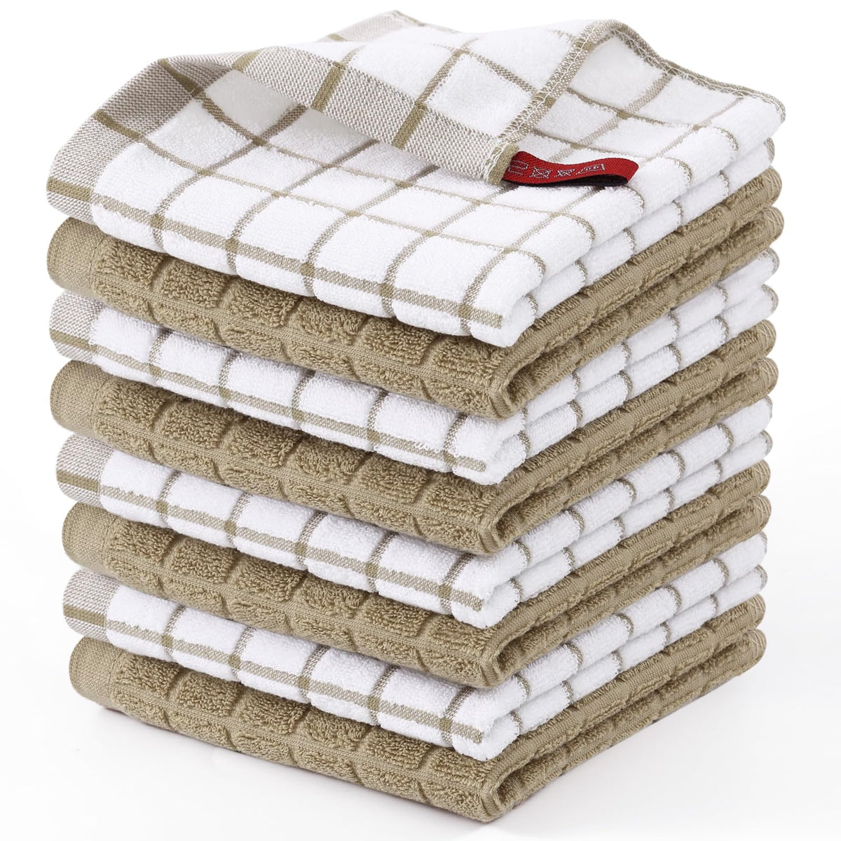Homaxy Premium Cotton Kitchen Dish Cloths 12"x 12", 6 Pack, Tan