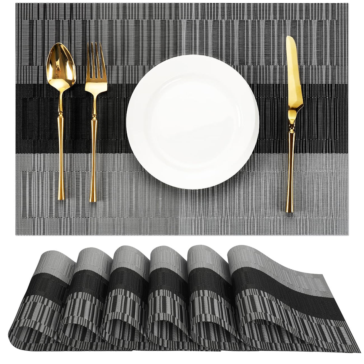 Placemats Set of 6, Vinyl Woven Heat-Resistant Place Mats