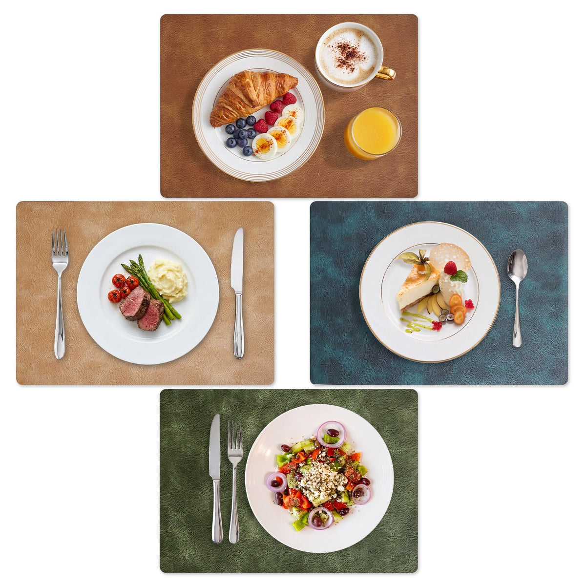MOSAYT Vinyl Faux Leather Placemats, Set of 6, Black