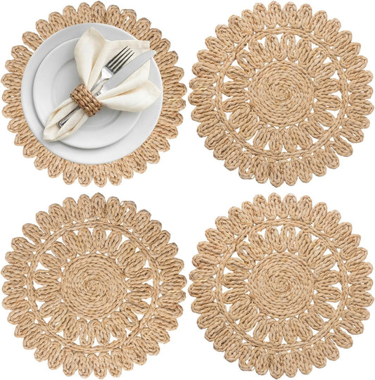 13.8" Set of 4 Round Woven Corn Husk Placemats by Delaqiko