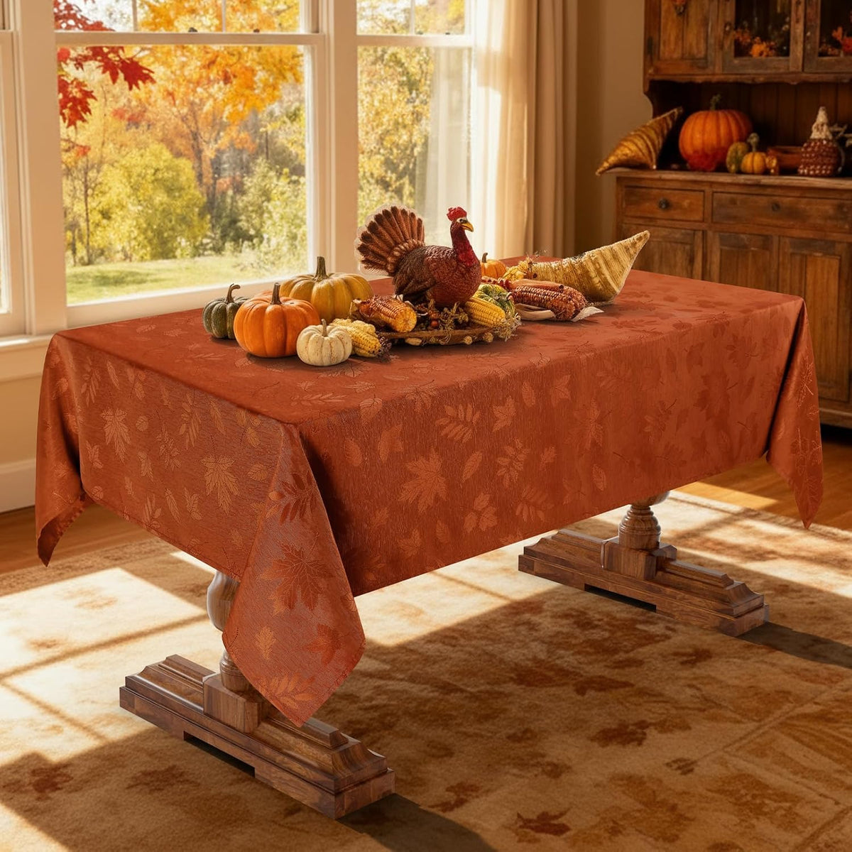 Smiry 60x84 Inch Thanksgiving Jacquard Rectangle Table Cloth for Fall