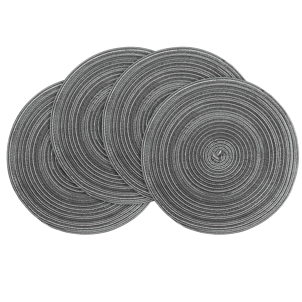 Floroom 15 Inch Round Braided Placemats Set of 4, Washable Heat Resistant Cotton Polyester Circle Place Mats for Kitchen Dining Table - Navy Blue