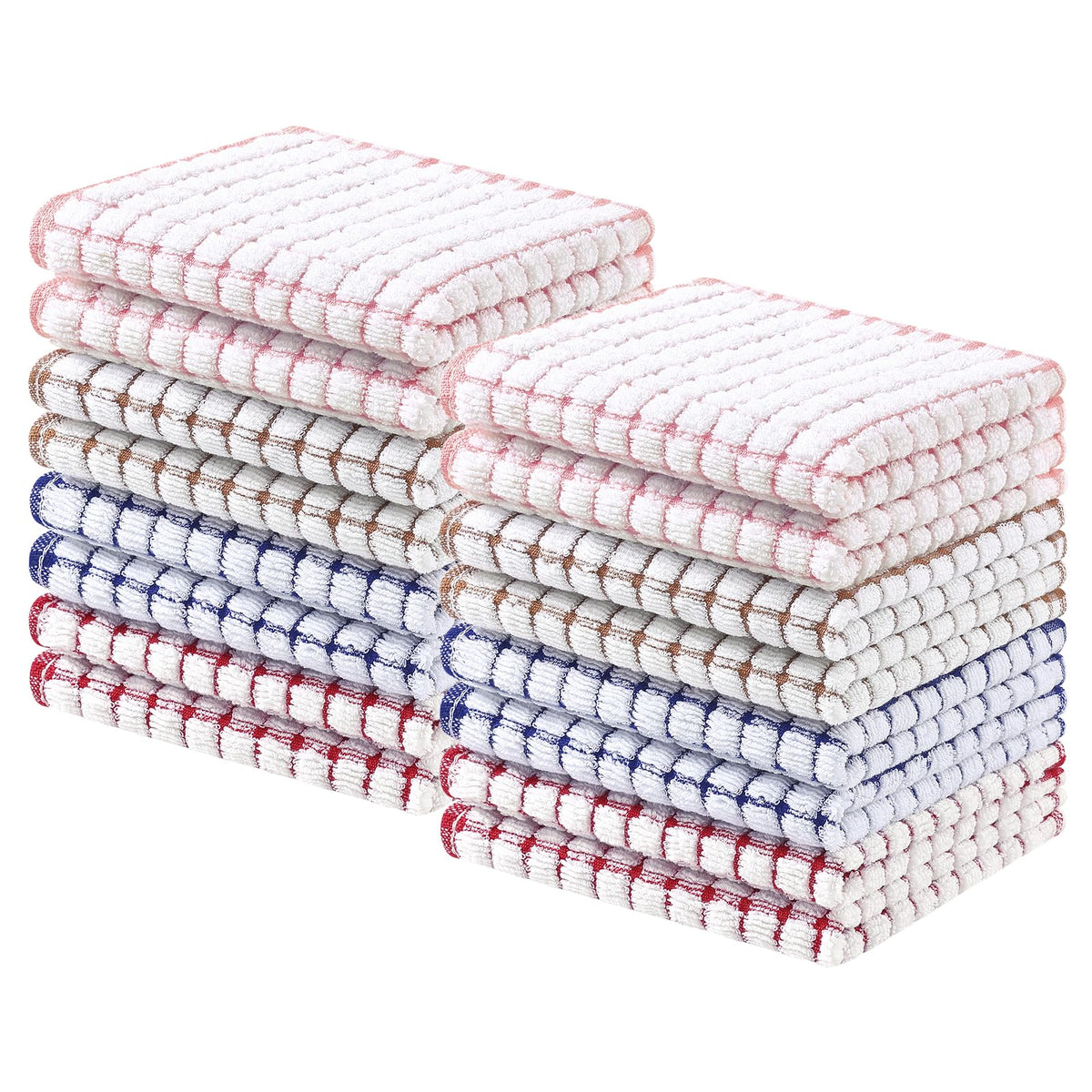 Homaxy 8 Pack Terry Kitchen Dish Cloths, 12"x12", Blue/Yellow/Red/Green
