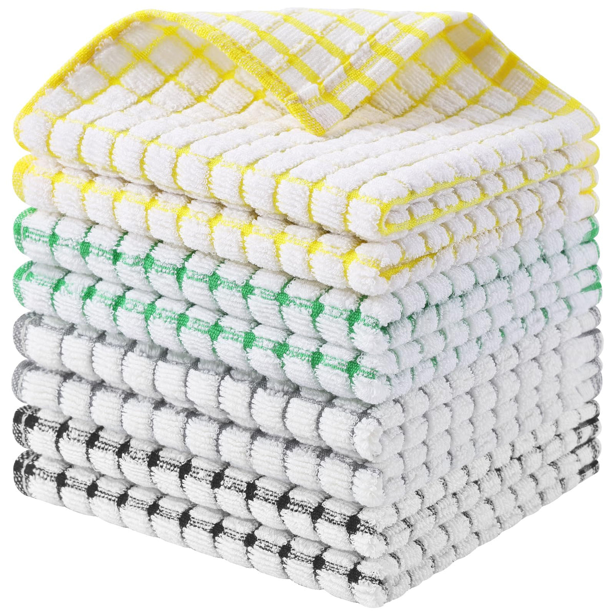 Kitinjoy Cotton 8 Pack Terry Kitchen Dish Cloths, Mixed Color