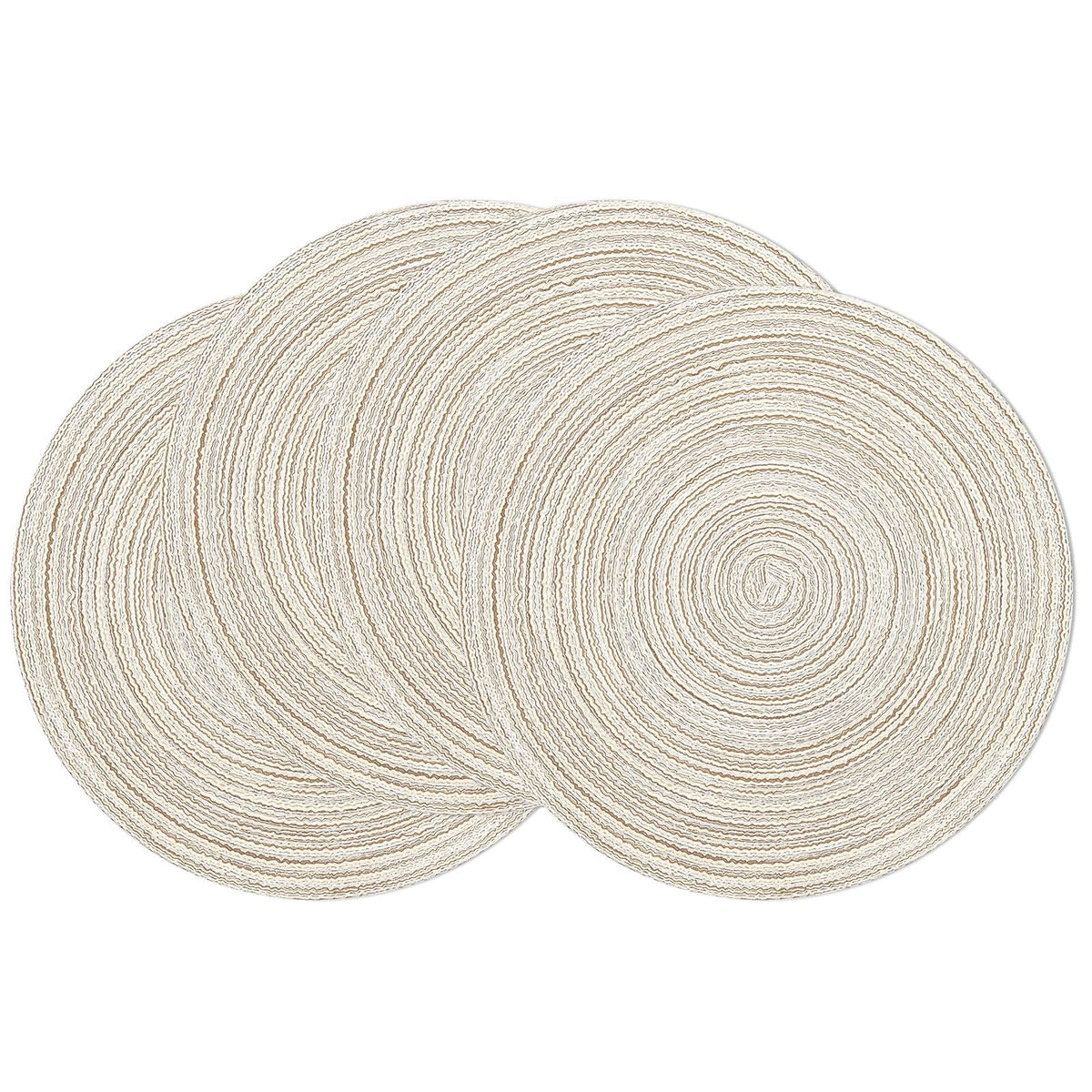 SHACOS Round Braided Placemats Set of 8 Cotton Fabric Round Table Mats Non Slip Washable 15 inch Round Place Mats Home Party Table Decor (Beige, 8)