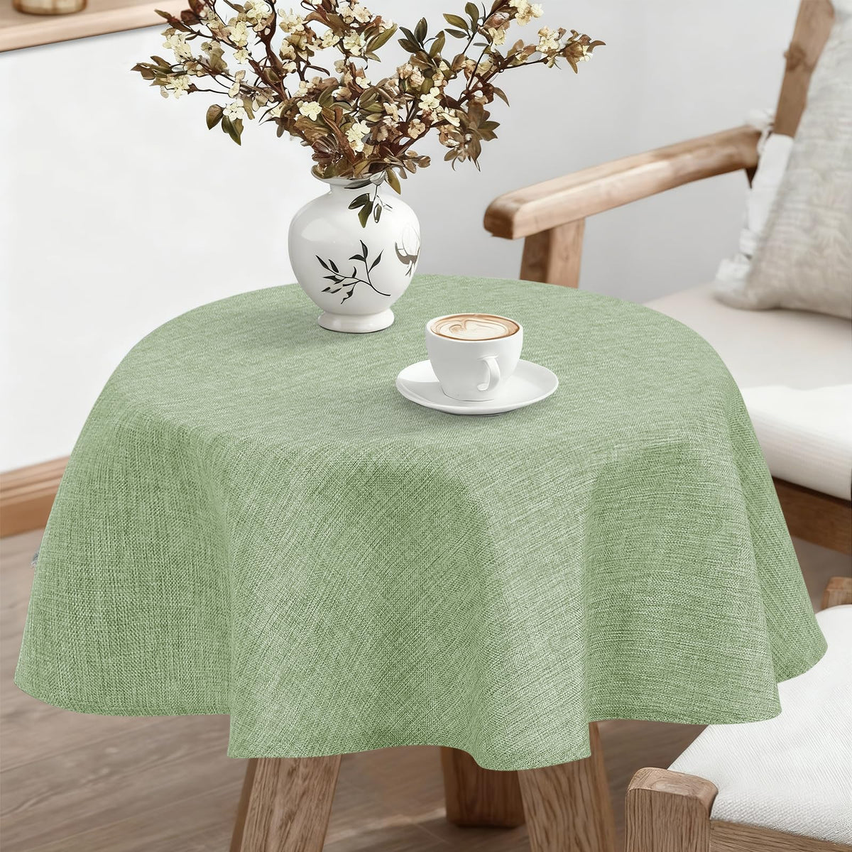JIUZHEN Faux Linen Rectangle Tablecloth, Wrinkle Stain Resistant Farmhouse Textured Table Cloth Decorative Fabric for Kitchen, Dining, Party, Wedding,Outdoor Use,90 x 132 Inch,Beige