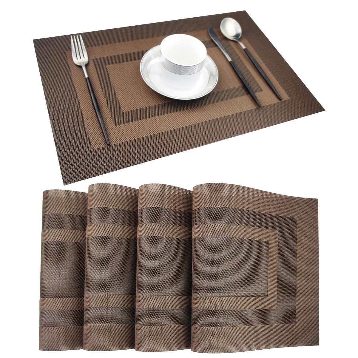 PIGCHCY Placemats,Washable Vinyl Woven Table Mats,Elegant Durable Placemats for Dining Table Set of 4 (18 x 12 inches, Pure Black)