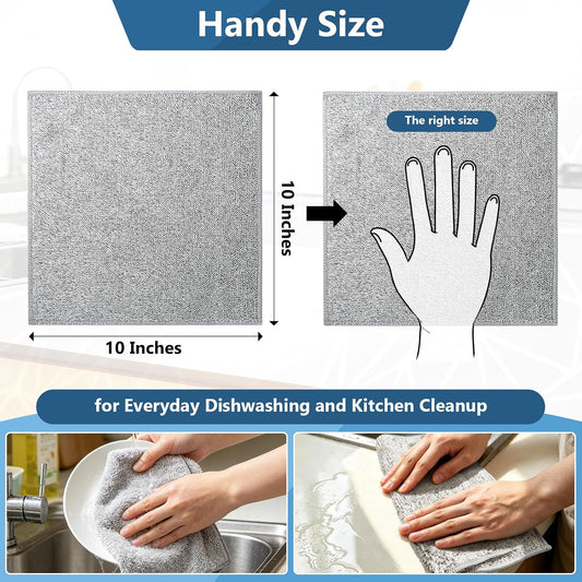 Kitchen Dish Cloths, 12 Pack, 10 x 10 Inches, Super Absorbent Microfiber Dish Towels, Soft Lint Free Reusable Dish Rags for Washing Dishes, Drying, Counters and Sink, Grey