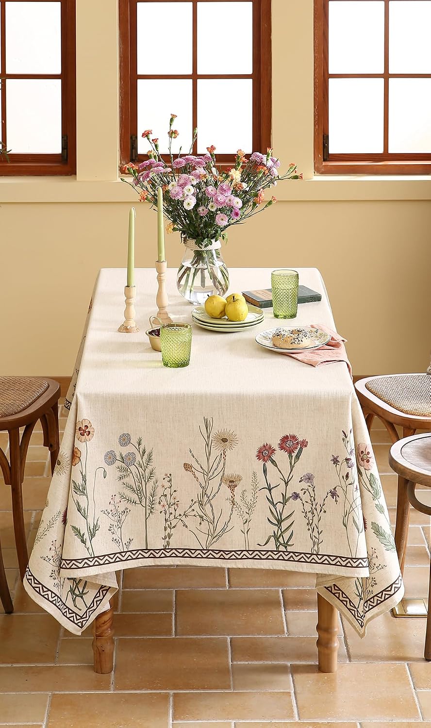ISAENNE Designer Linen Rectangular Long Tablecloth,118"x67"-Serenity G