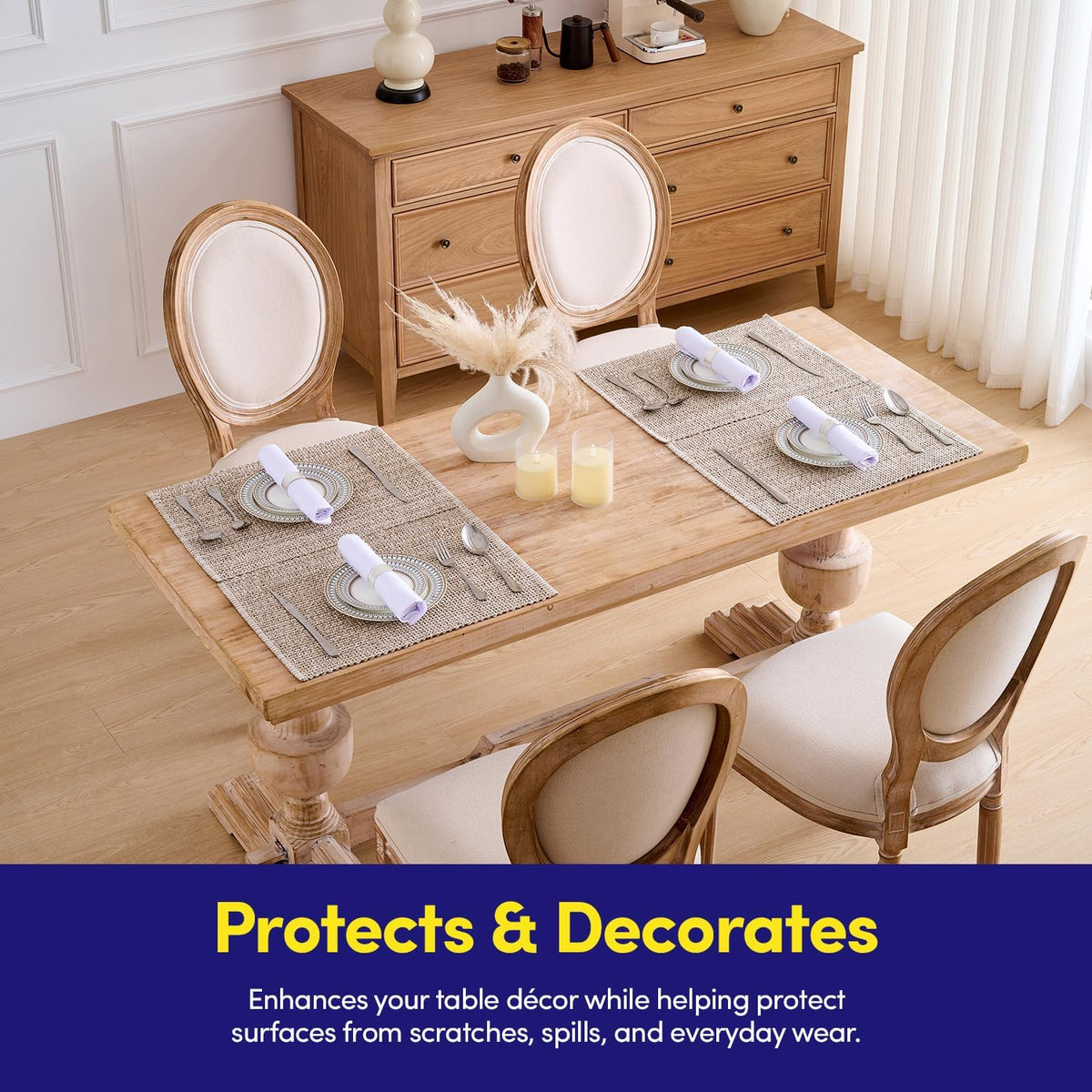 Sweet Home Collection 100% Cotton Placemats for Dining Room Rectangle Two Tone Woven Fabric 13" x 19" Soft Durable Table Mat Set, Set of 6, Eggshell