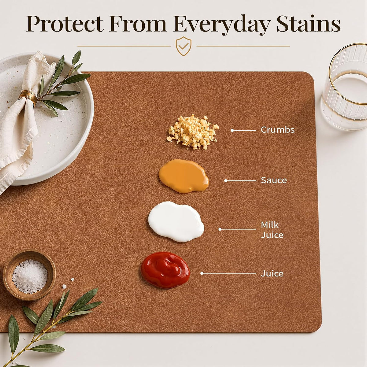 Homaxy Vinyl Heat Resistant Placemats Set of 6, Reddish Brown