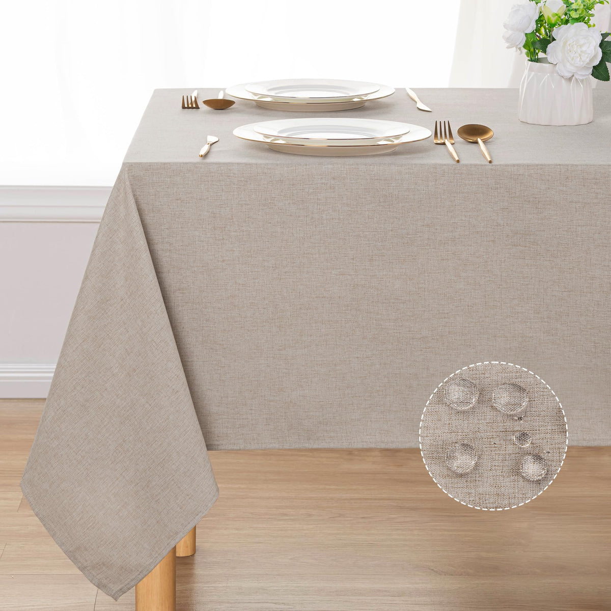 DWCN Rectangle Faux Linen Tablecloth, Table Cover, 54 x 108 Inch, Beige