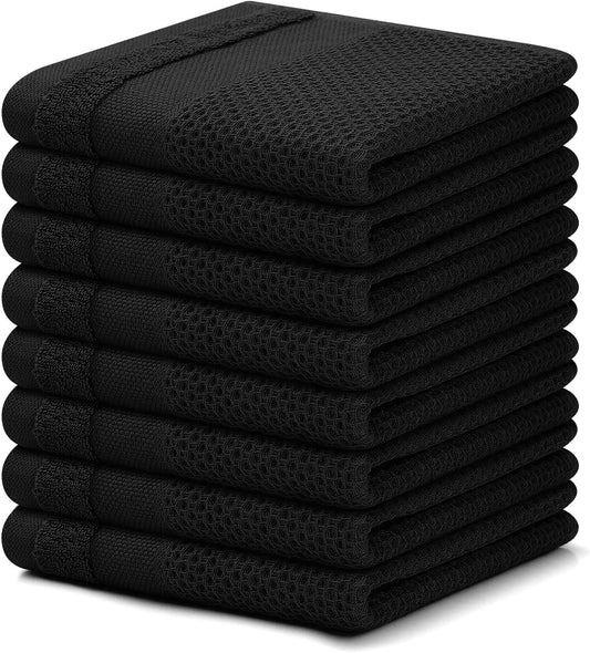 Homaxy 100% Cotton Dish Cloths, 8 Pack - 12 x 12 Inches, Black