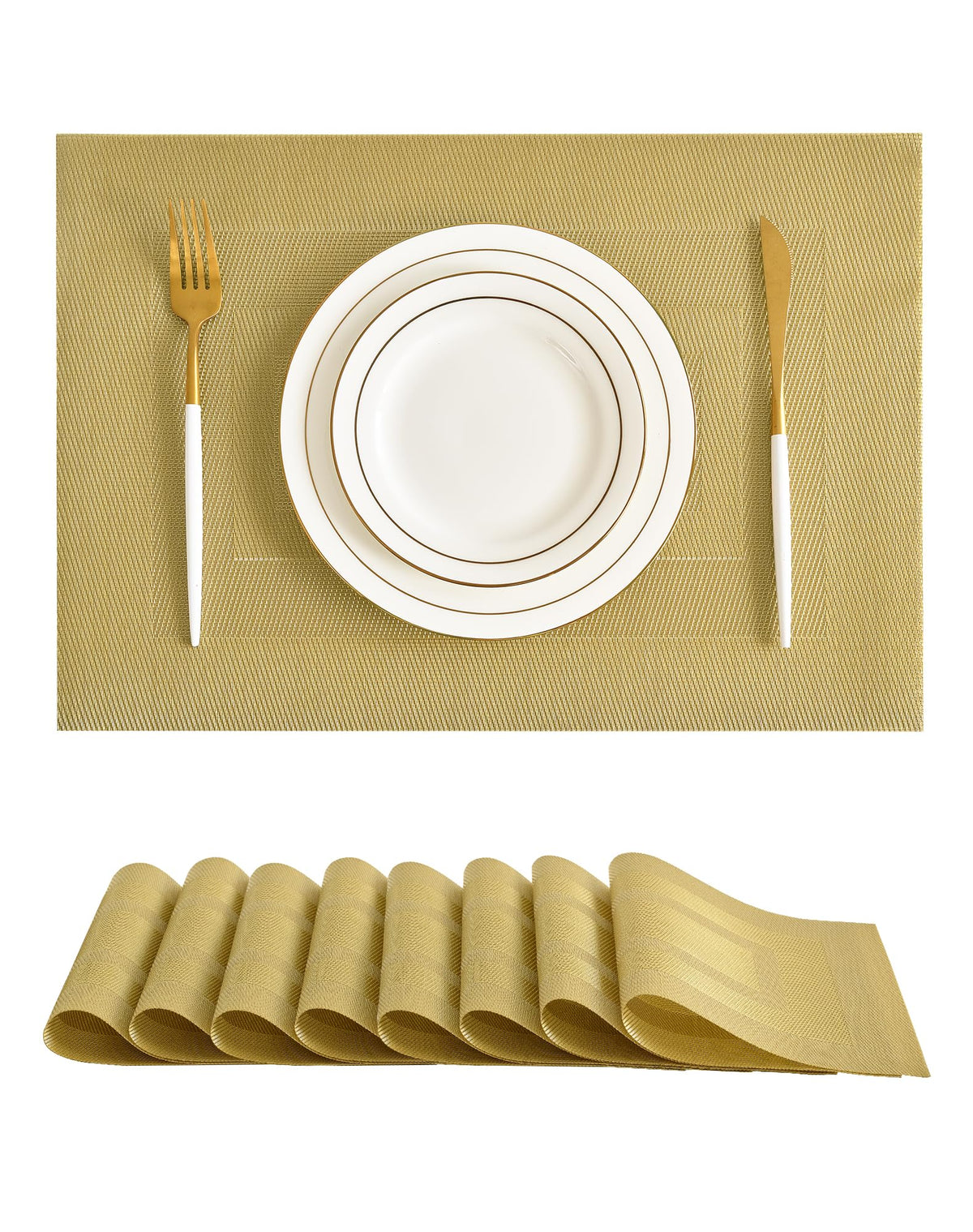 Beige Placemats Set of 4 - Heat-Resistant, Non-Slip Table Mats, Washable Woven Vinyl for Indoor & Outdoor Dining
