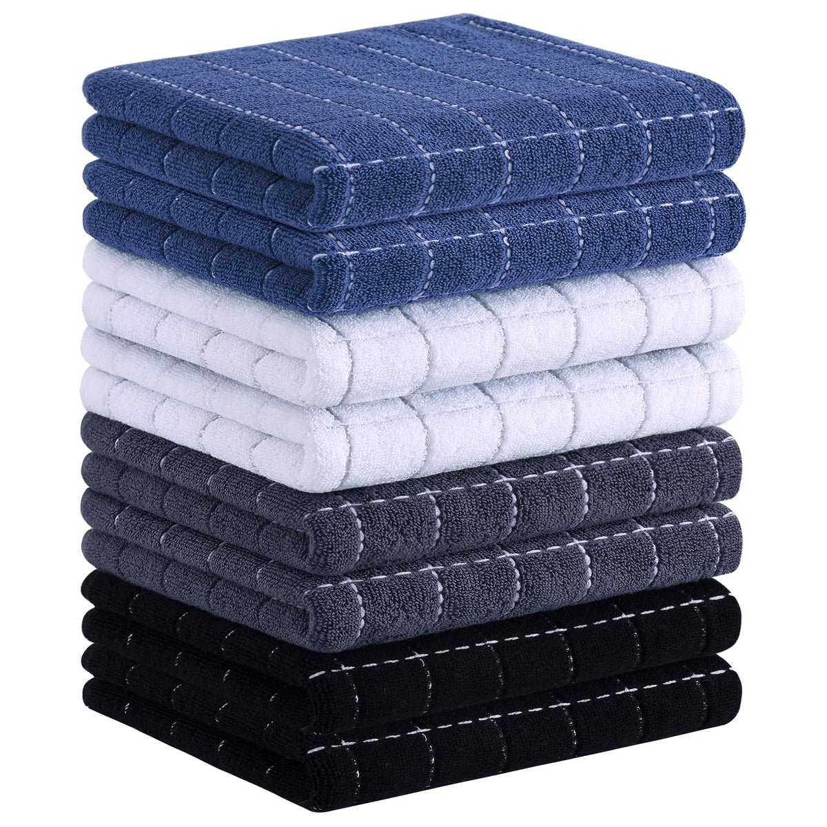 Homaxy 100% Cotton Terry Kitchen Dish Cloths, 6 Pack, Navy Blue