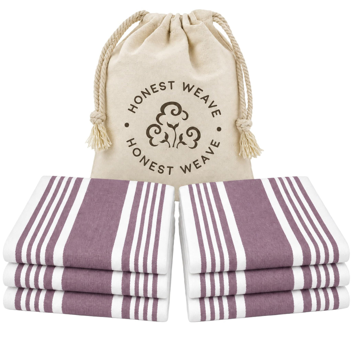 HONEST WEAVE Organic Cotton Kitchen Towels, Sage Stripe, 6-Pack, 20x30 in
