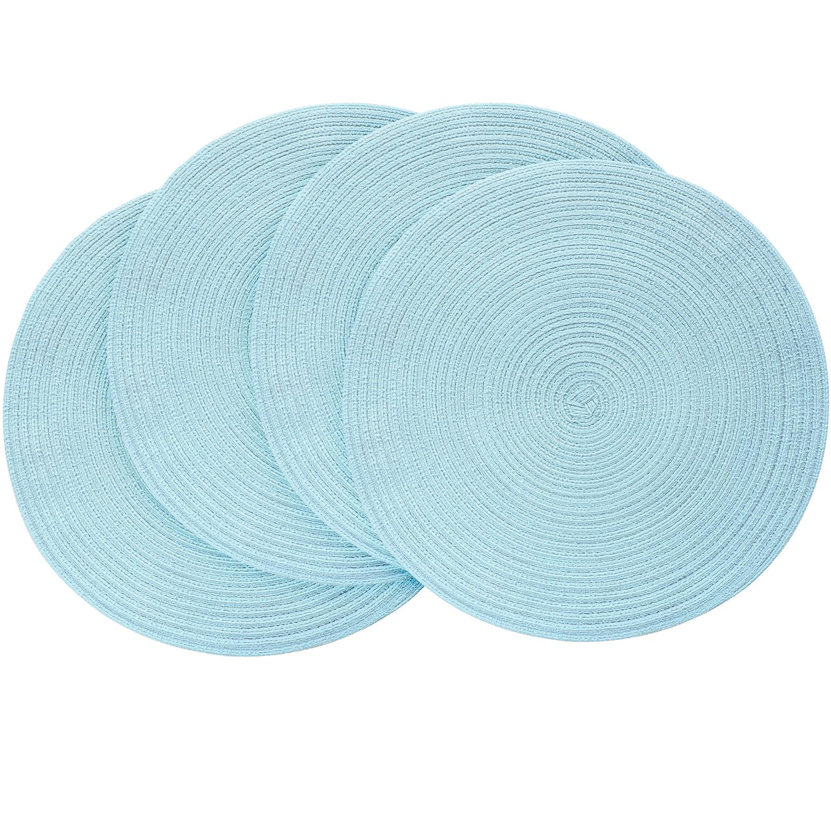 Floroom 15 Inch Round Braided Placemats Set of 4, Washable Heat Resistant Cotton Polyester Circle Place Mats for Kitchen Dining Table - Navy Blue