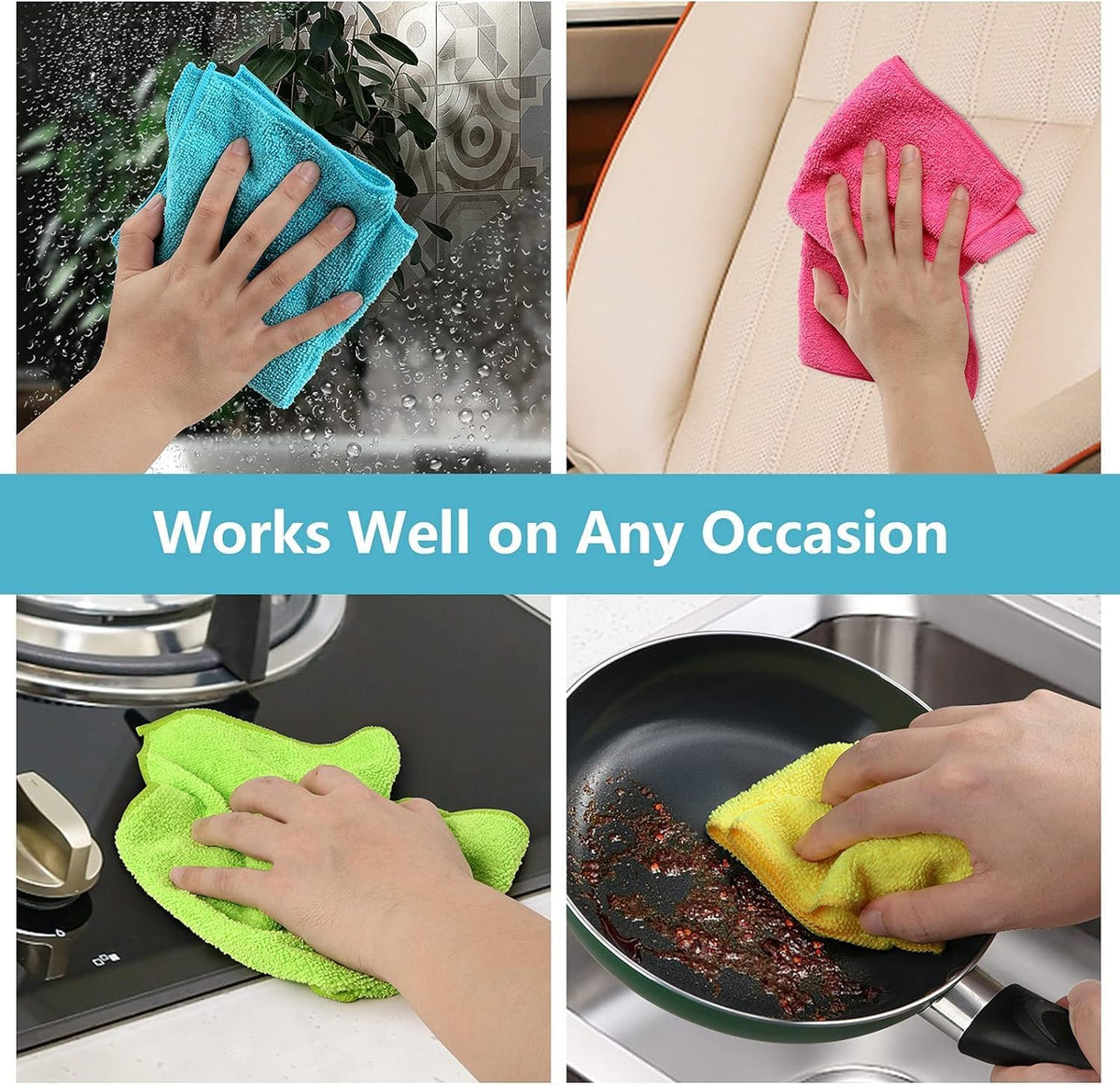 HOMEXCEL 12PK Microfiber Cleaning Cloth, Cleaning Rag for Home, 11.5x11.5in
