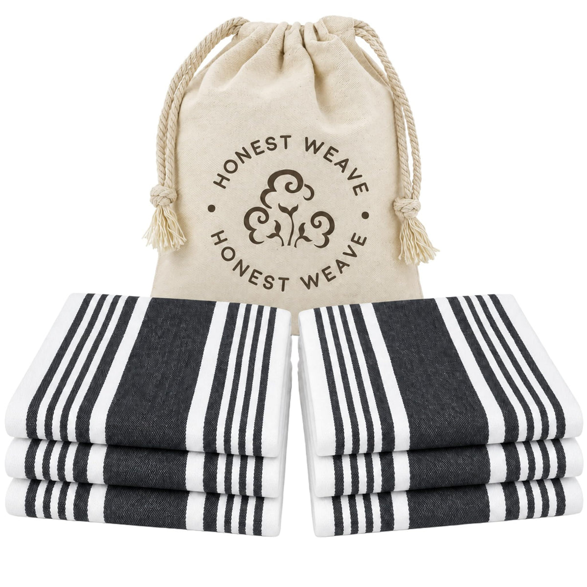 HONEST WEAVE Organic Cotton Kitchen Towels, Sage Stripe, 6-Pack, 20x30 in