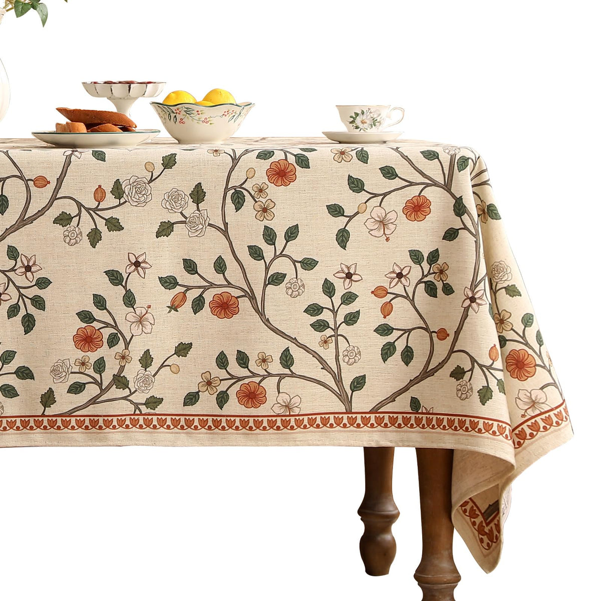 ISAENNE Designer Linen Rectangular Long Tablecloth,118"x67"-Serenity G