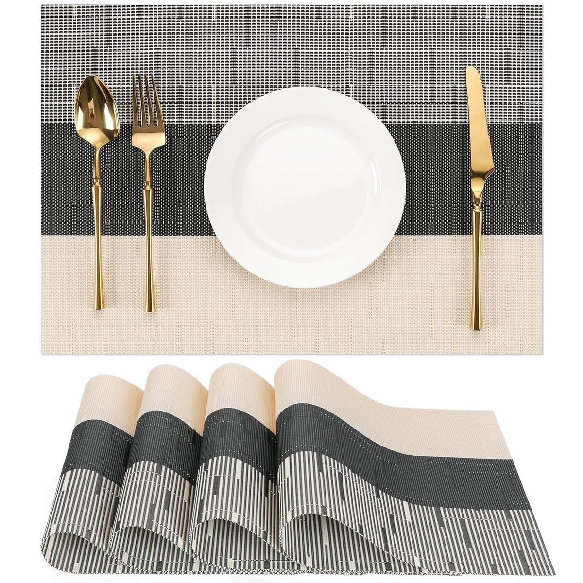 Placemats Set of 6, Vinyl Woven Heat-Resistant Place Mats