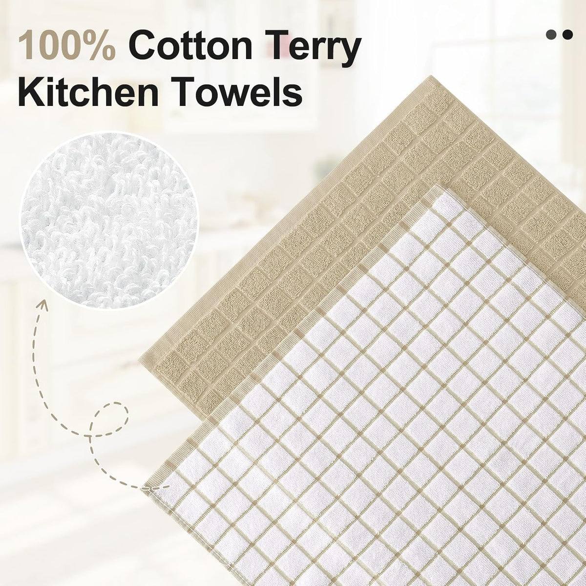 Homaxy Premium Cotton Kitchen Dish Cloths 12"x 12", 6 Pack, Tan