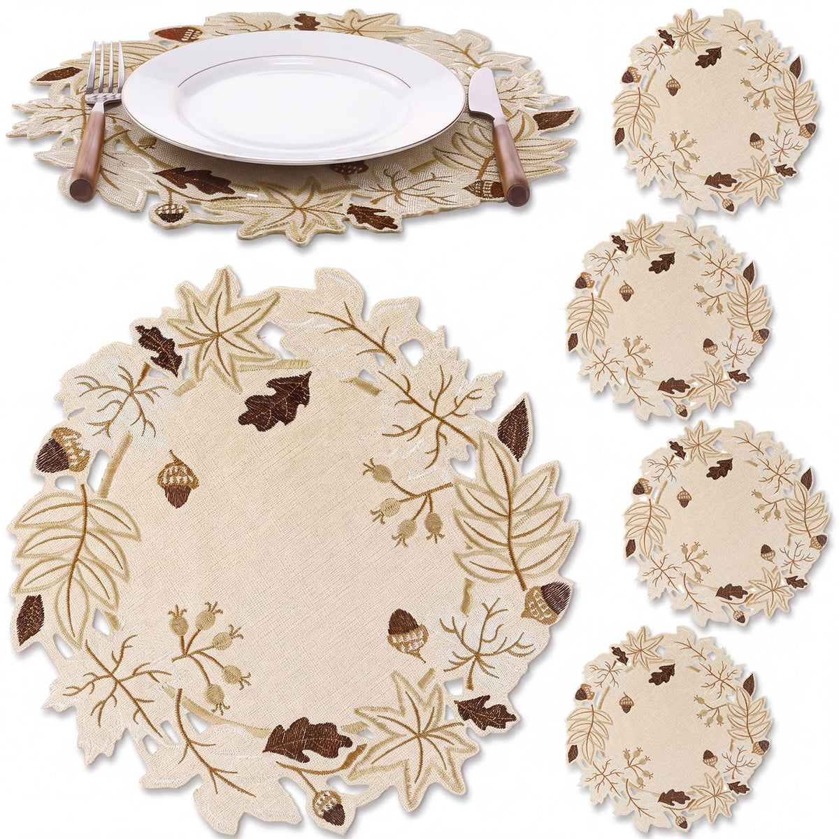 Yingzhao 6 Pcs Fall Leaf Placemats Thanksgiving Orange Table Placemats