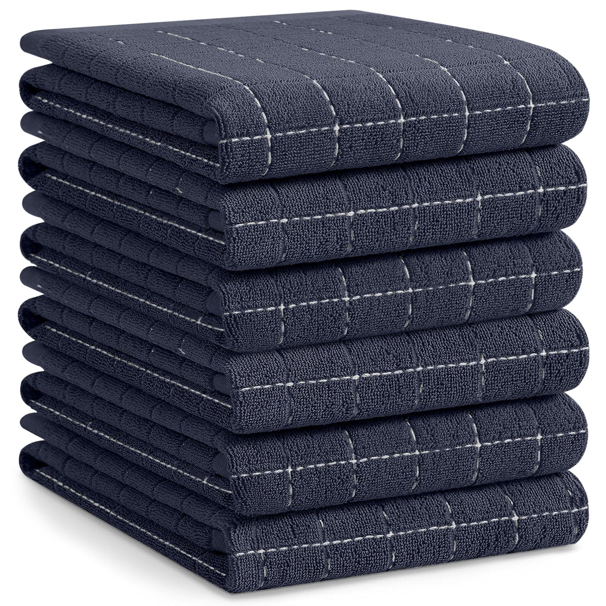 Homaxy 100% Cotton Terry Kitchen Dish Cloths, 6 Pack, Navy Blue