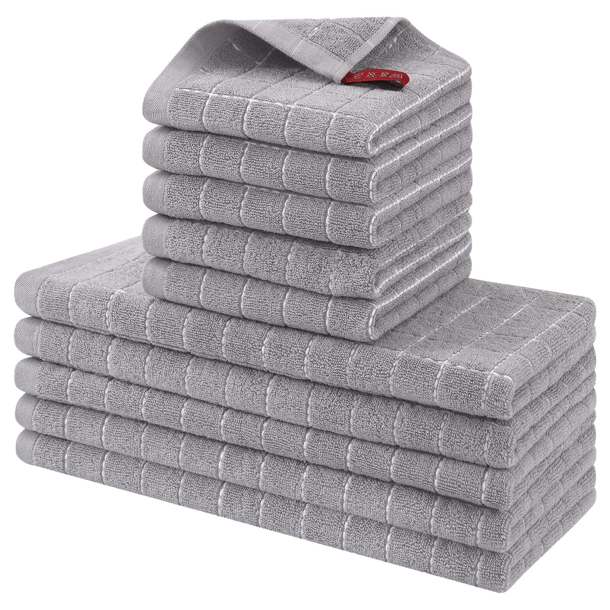 Homaxy Cotton Terry Kitchen Towels and Dishcloths Set of 8, Black