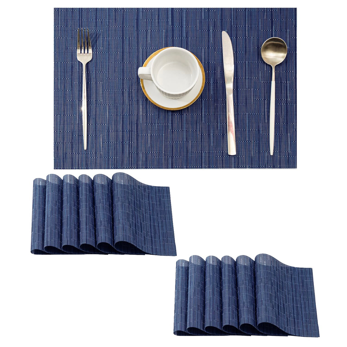 Beige Placemats Set of 4 - Heat-Resistant, Non-Slip Table Mats, Washable Woven Vinyl for Indoor & Outdoor Dining