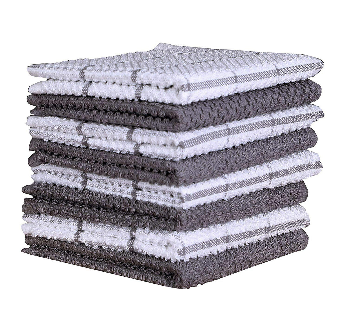 AMOUR INFINI Cotton Kitchen Dish Cloths Set of 8 – Highly Absorbent, Super Soft Premium Terry Cleaning Cloth (12"x12" Inch) Premium Dishcloths for Washing Dishes (Dark Grey)