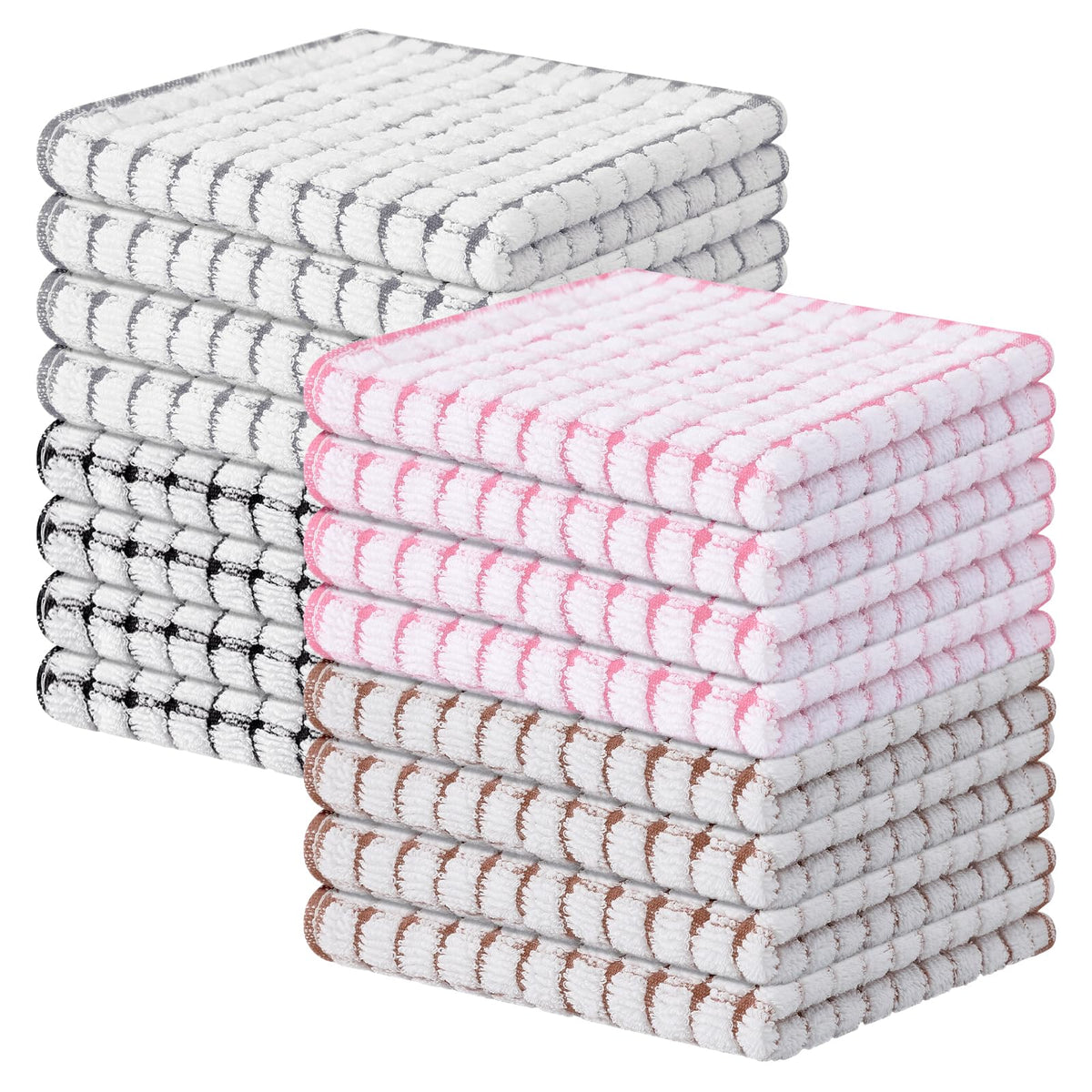 Kitinjoy Cotton 8 Pack Terry Kitchen Dish Cloths, Mixed Color