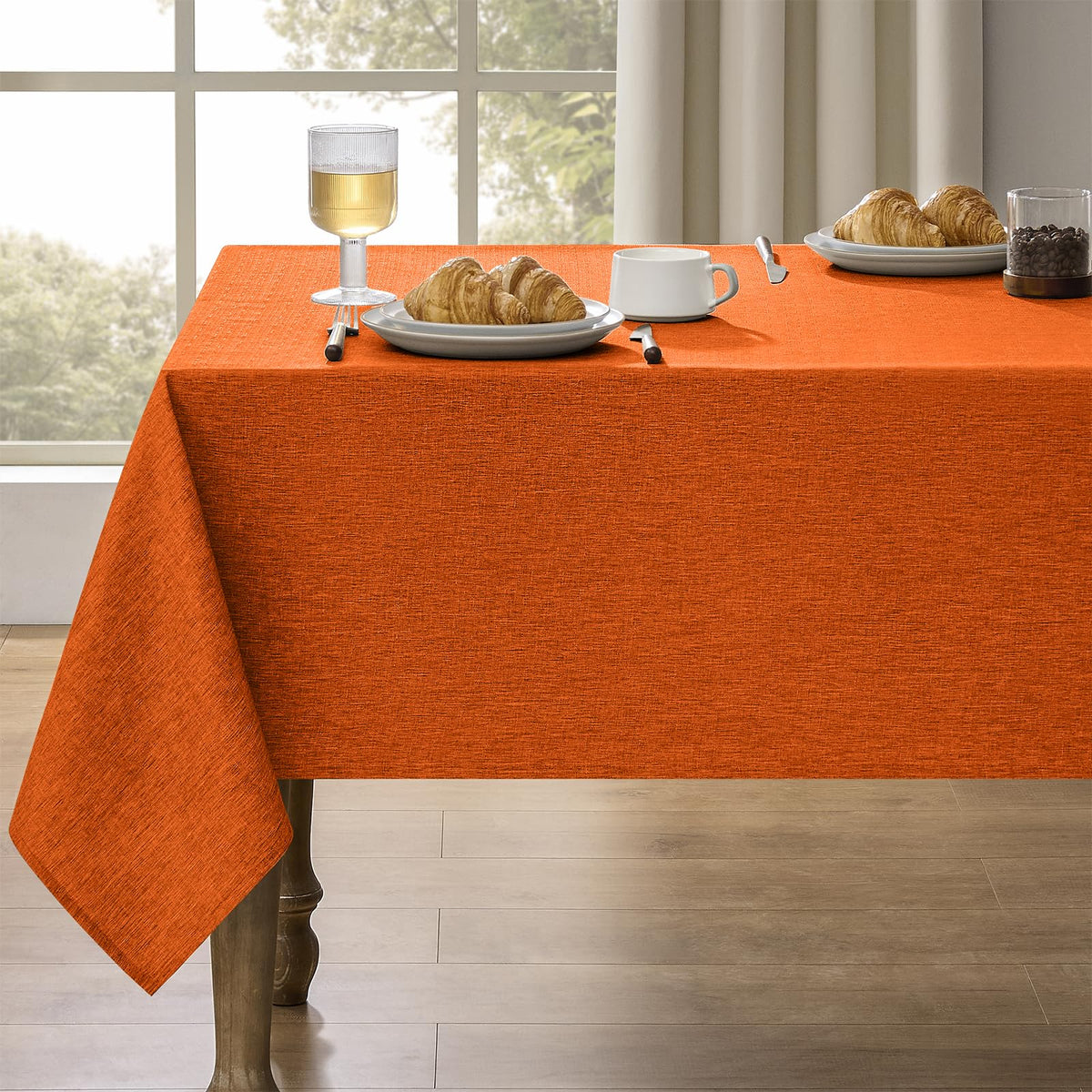 Decorelia Sage Green Linen Textured Tablecloth Rectangular 52 x70 Inch