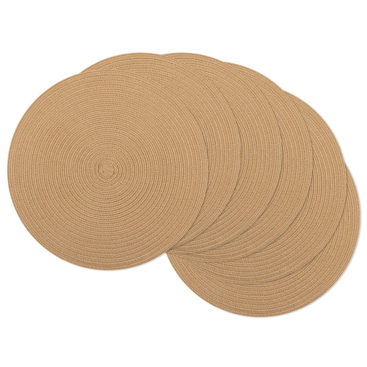 SHACOS 15 inch Round Placemats Set of 6, Cotton Polyester Woven Braided Place Mats, Washable Heat Resistant Circle Table Mats for Dining Table (Beige, 6)