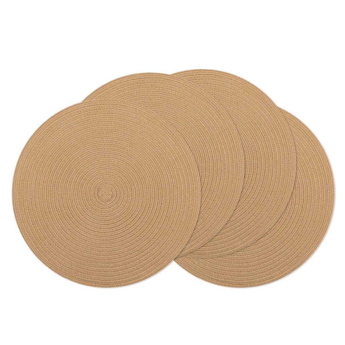 SHACOS 15 inch Round Placemats Set of 6, Cotton Polyester Woven Braided Place Mats, Washable Heat Resistant Circle Table Mats for Dining Table (Beige, 6)