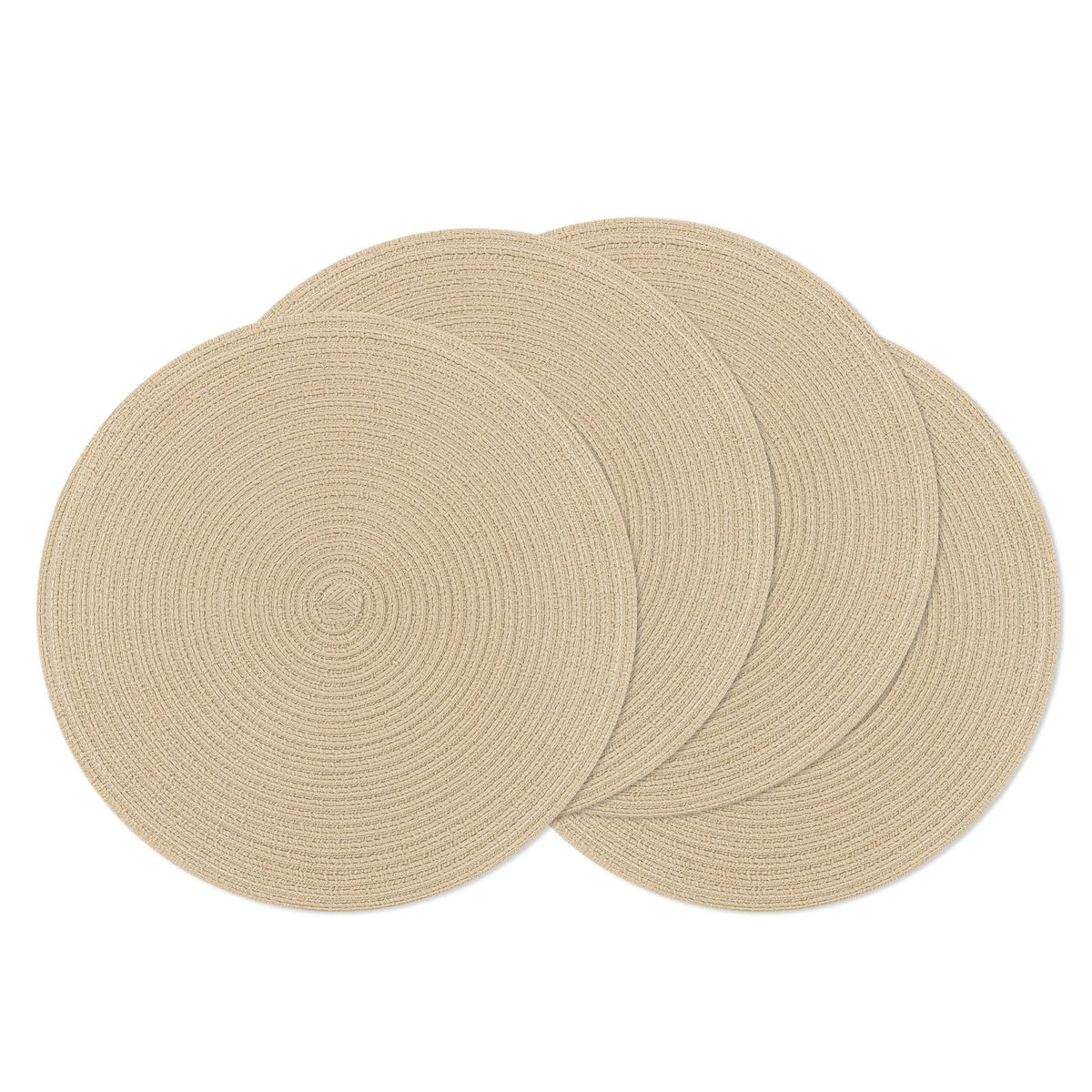 SHACOS 15 inch Round Placemats Set of 6, Cotton Polyester Woven Braided Place Mats, Washable Heat Resistant Circle Table Mats for Dining Table (Beige, 6)