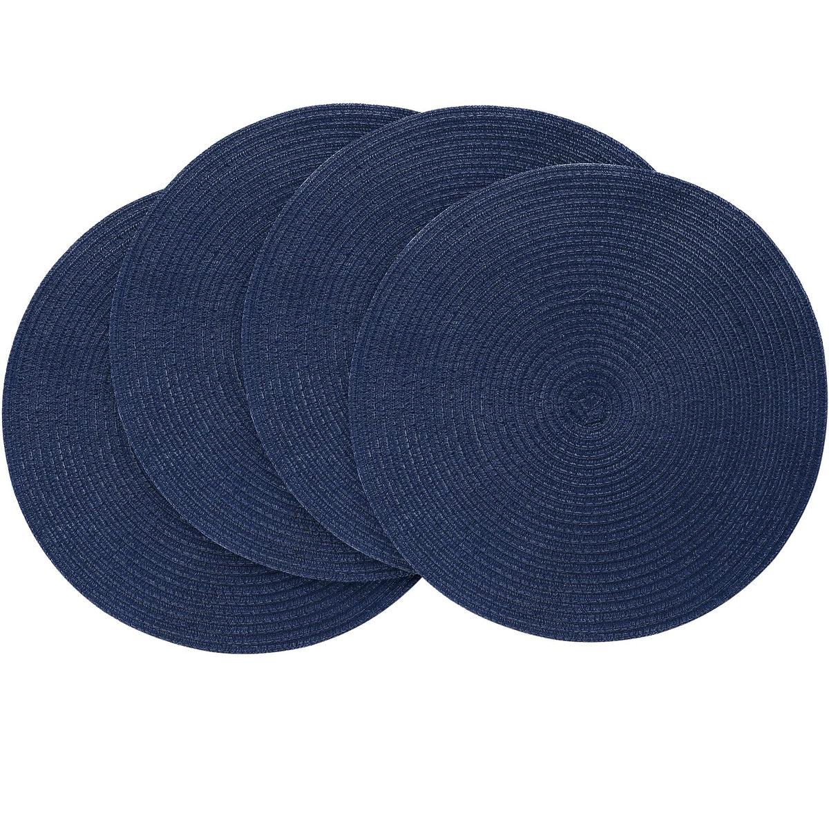 Floroom 15 Inch Round Braided Placemats Set of 4, Washable Heat Resistant Cotton Polyester Circle Place Mats for Kitchen Dining Table - Navy Blue