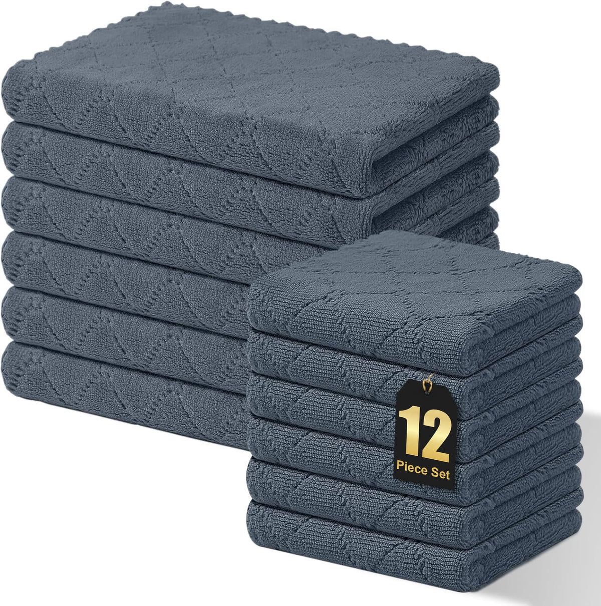 Homaxy 12 Pack Super Soft & Absorbent Dish Cloths, 10" x 10", Grey